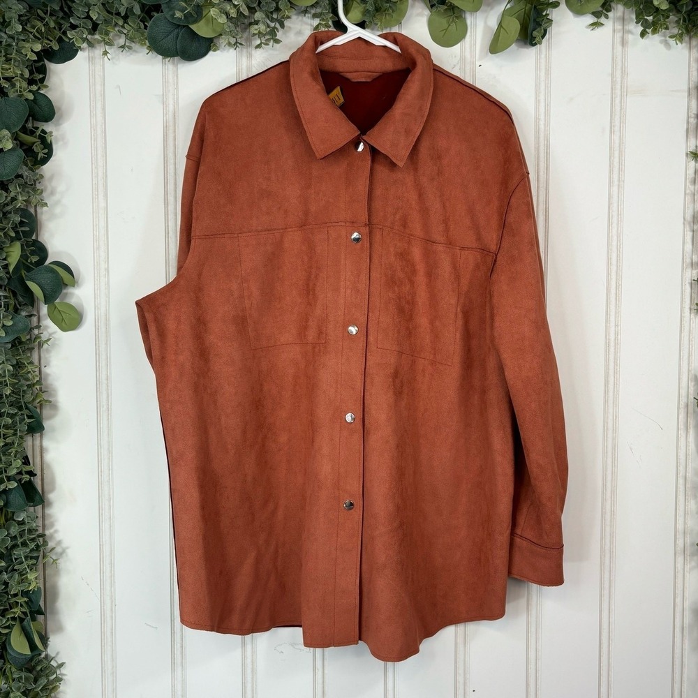 Truth by Republic Shacket Plus 1X Orange Shirt Jacket Casual Western Boho Suede - Picture 9 of 12